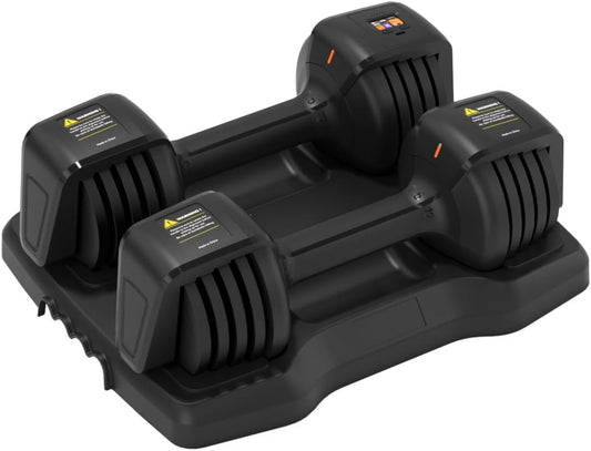 Smart Adjustable Dumbbell Set with Stand – Quick-Adjust 25LB Pair (Voice + Motion Sensors)