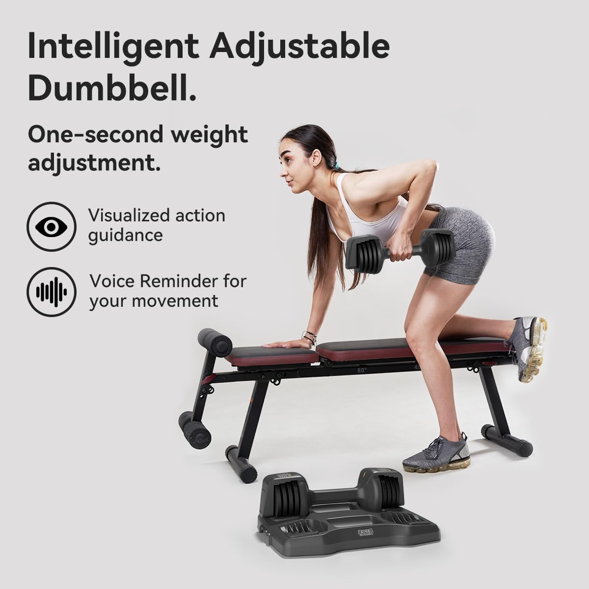 Smart Adjustable Dumbbell Set with Stand – Quick-Adjust 25LB Pair (Voice + Motion Sensors)
