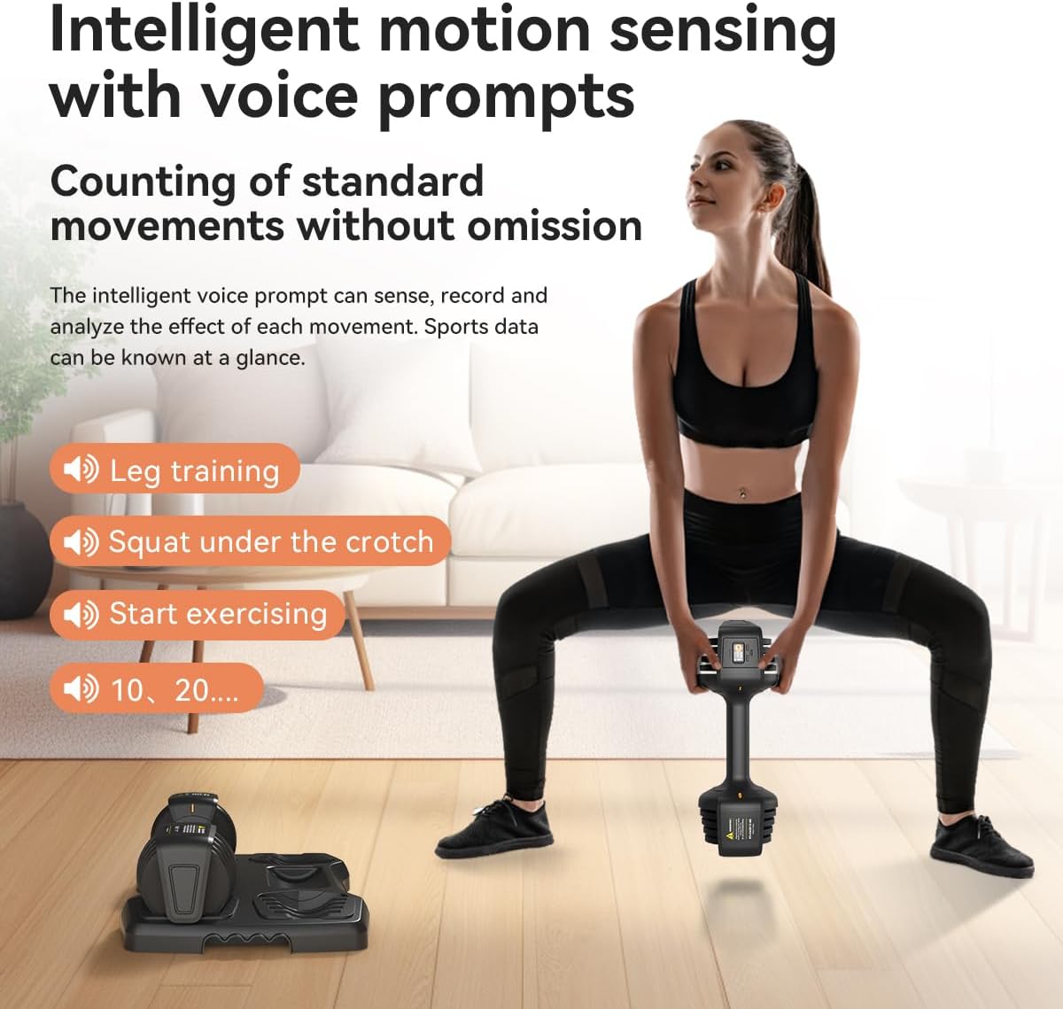 Smart Adjustable Dumbbell Set with Stand – Quick-Adjust 25LB Pair (Voice + Motion Sensors)