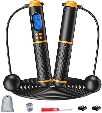 Smart Jump Rope Digital Counting Skipping Rope with Adjustable Cord and Cordless Mode