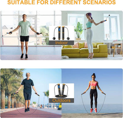 Smart Jump Rope Digital Counting Skipping Rope with Adjustable Cord and Cordless Mode