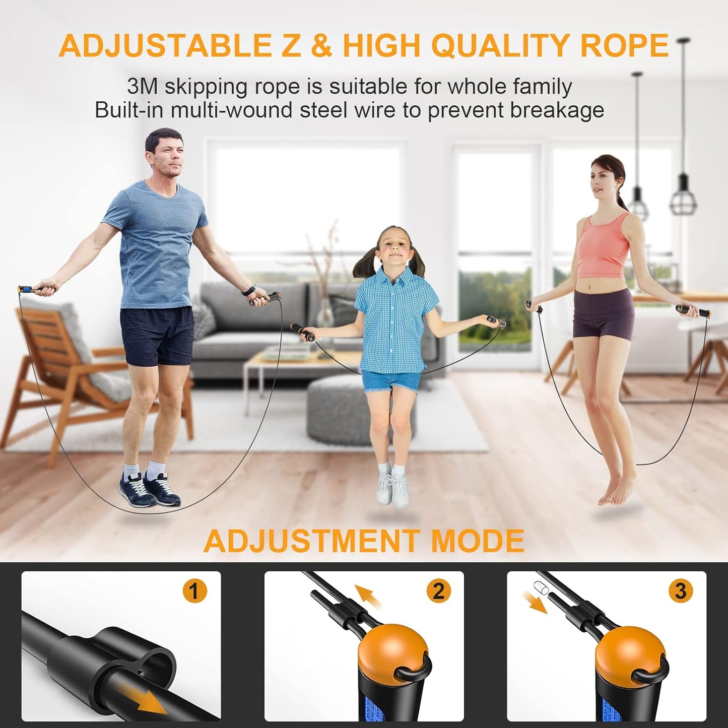 Smart Jump Rope Digital Counting Skipping Rope with Adjustable Cord and Cordless Mode