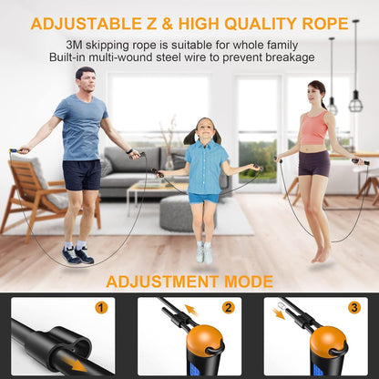 Smart Jump Rope Digital Counting Skipping Rope with Adjustable Cord and Cordless Mode