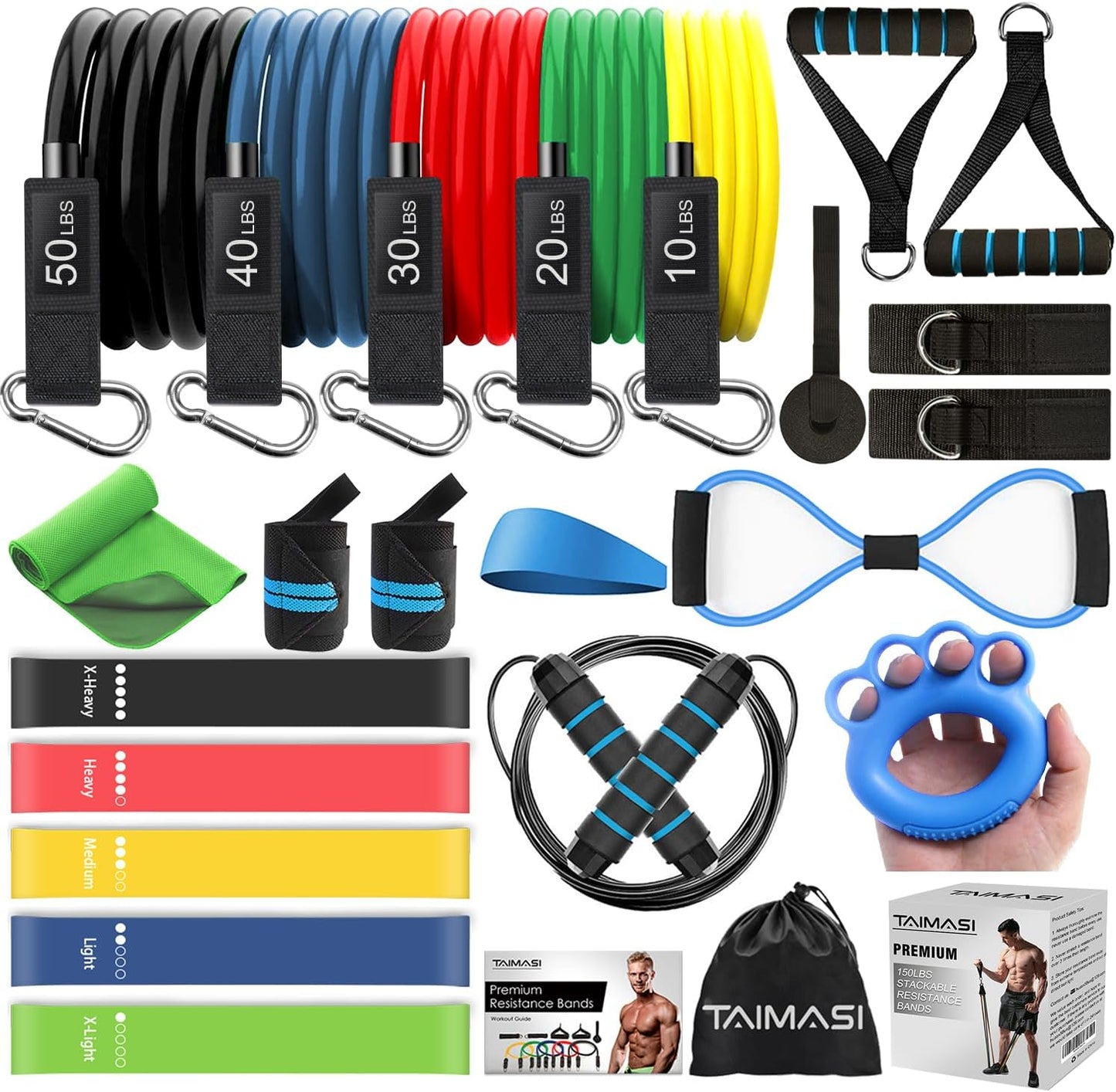 23 Pcs Resistance Bands Set Stackable Exercise Bands with Handles and Loop Bands