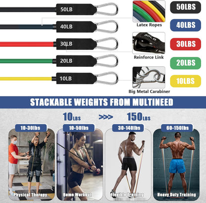 23 Pcs Resistance Bands Set Stackable Exercise Bands with Handles and Loop Bands