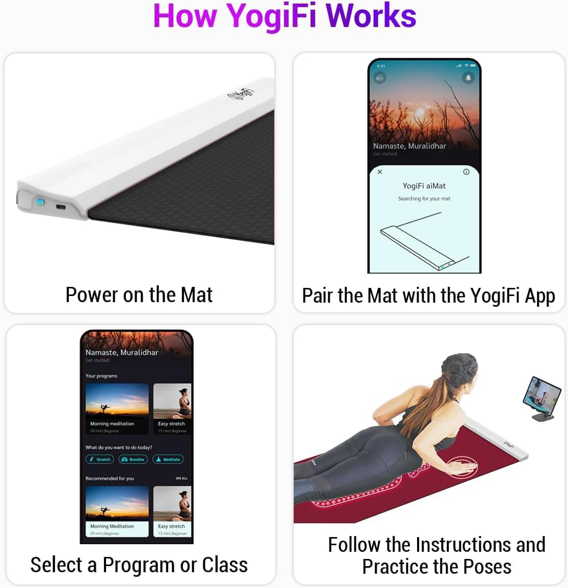 YogiFi Smart Yoga Mat AI Powered Non Slip Travel Yoga Mat 6mm Thick
