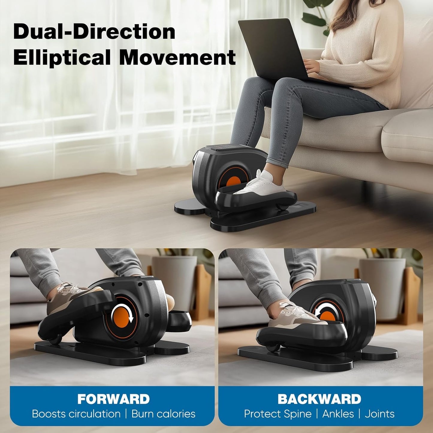 Sweetcrispy Compact Under Desk Elliptical Quiet Mini Pedal Exerciser with LED Display