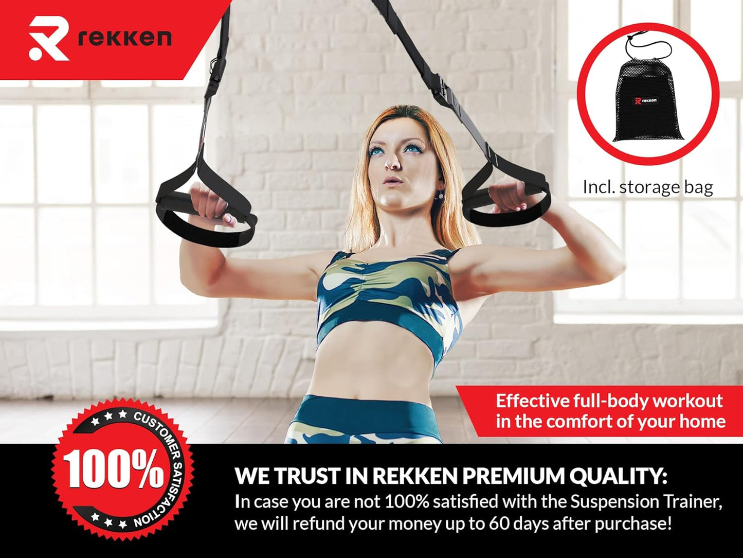 Rekken Suspension Trainer Set with Door Anchor Adjustable Workout Straps