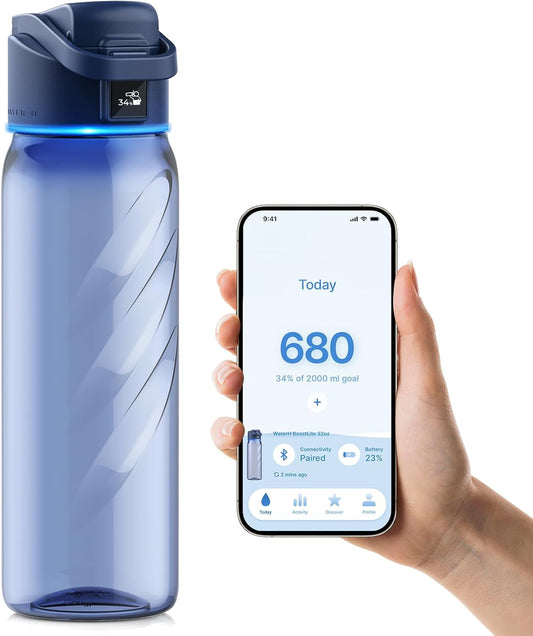 Boost Lite Smart Water Bottle with Hydration Reminder 32 oz BPA Free Blue