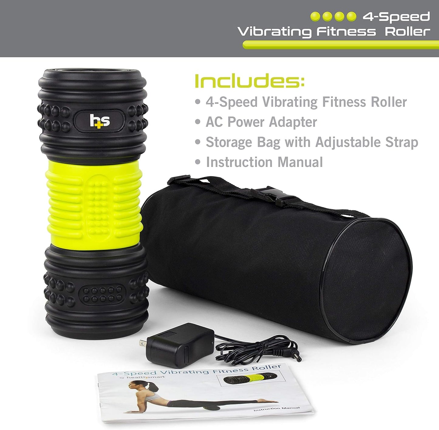 HealthSmart 4 Speed Vibrating Exercise Roller Foam for Deep Tissue Recovery