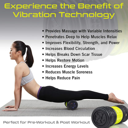 HealthSmart 4 Speed Vibrating Exercise Roller Foam for Deep Tissue Recovery