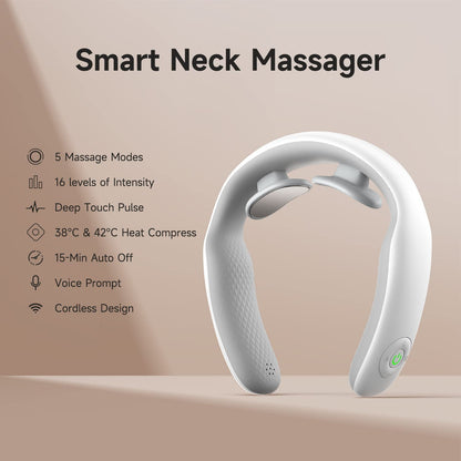 Smart Neck Massager with Heat Cordless 5 Modes and 16 Levels with Remote Control