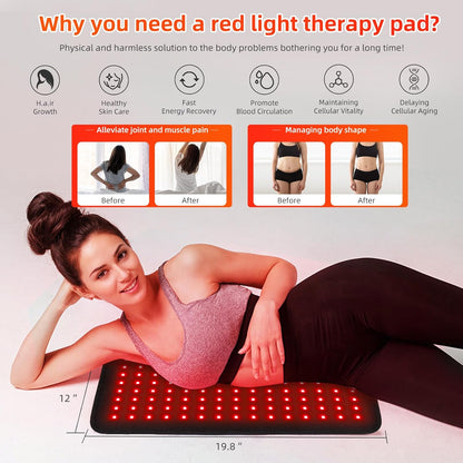 Red Infrared Light Therapy Pad Large 19.8 x 12 Heating Wrap for Full Body Relief